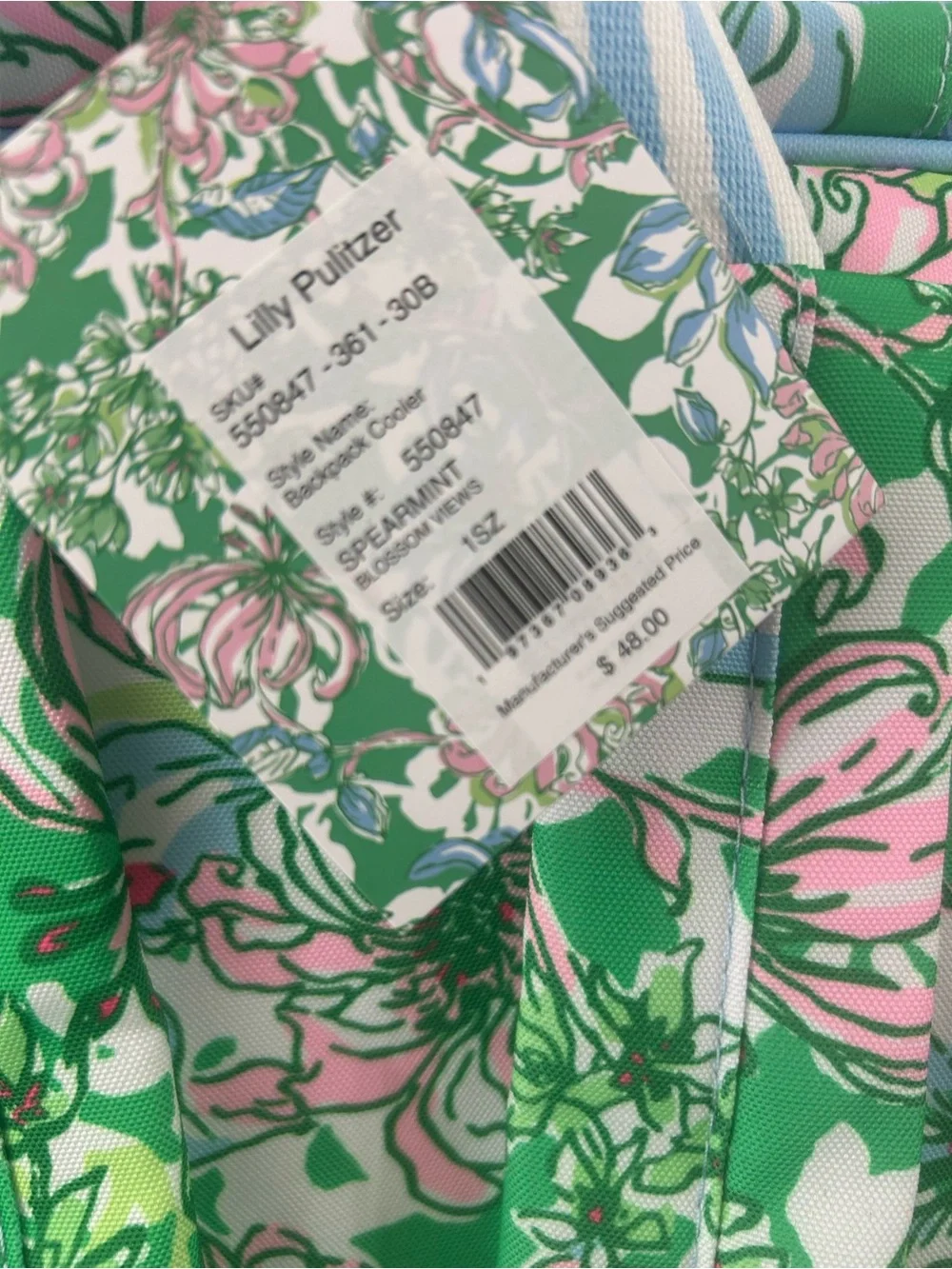 NWT, Lilly Pulitzer Backpack Cooler, Spearmint Blossom Views